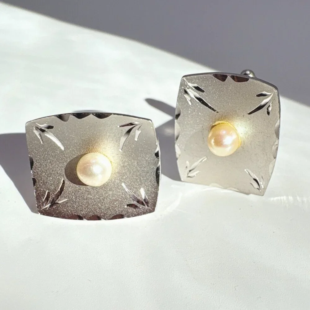 Akoya Pearl Cufflinks VTG Solid Sterling Silver 925 Size 1